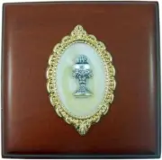 First Communion Rosary Box Gift with Silver Tone Chalice Design 2.75 Inches