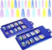 Healvian 2 Box Wearing Nail Clippers Full Cover Nails Double Nails Kit Bell Toe Nails Cuticle Artificial Impress Press Nails Light Coverage Fake Nails with Nail Glue Stick Red Collector Abs