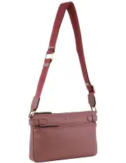 [PIERRE CARDIN] Leather Webbing Strap Handbag in Rose