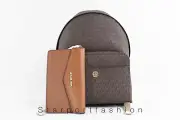 Michael Kors Maisie Medium 2in1 Leather Backpack MK Bag with Pouch In Brown Sig