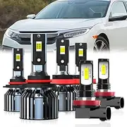 QIPEIZSP Fit For Honda Civic 2016-2020 Light Bulbs, 9005 High Beam + H11 Low Beam + H11 Fog Light Bulb, 6-Pack