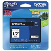 Brother P-Touch TZe Standard Adhesive Laminated Labeling Tape, 1/2"w, White on B