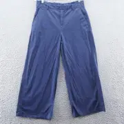 Banana Republic Womens Wide Leg Paperbag Pants 6 Navy Blue Crop Poplin Stretch
