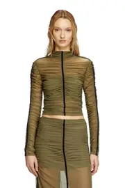 [Diesel] Diesel - Tulle jersey top - T-Shirts - Woman - Green S Green