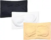 [Liowosoftan] Women Bandeau Bra Padded Tube Tops with Built in Bra No Underwire Seamless Strapless Bras 3 Pack