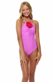 Beach Lingo Kids' Flamenca Rose One-Piece Swimsuit in Ultraviolet at Nordstrom, Size 7