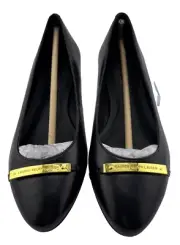 Ralph Lauren Farrel Flats Black Leather Gold Logo Size 6.5 B NEW