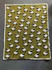 Olive Green Lambswool Sheep Patterned Baby's Blanket Wrap - Made in Italy