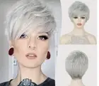 Women Pixie Cut Wigs Ash Blonde Mixed Gray Short Pixie Haitcuts Synthetic Wigs