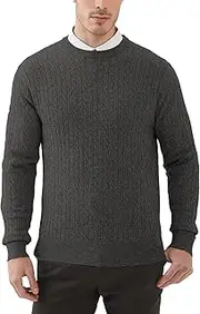 Kallspin Men's Wool Blend Jumper Sweater Crewneck Cable-Knit Pullover Sweater