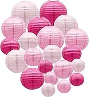 Pink Paper Lanterns Decorative, Hanging Round Paper Lanterns Indoor Outdoor for Graduation Wedding Birthday Valentine's Day Baby Showers Decorations, 21pcs