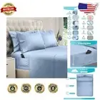 Full Size Deep Pocket Bed Sheets - 6 Piece Set with Side Pocket in Light Blue
