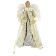 Northlight 18" White Gold Angel in a Dress Christmas Tree Topper White Lights