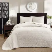 NEW! ~ COZY CLASSIC XXX-L IVORY WHITE VINTAGE FLORAL SOFT BEDSPREAD QUILT SET