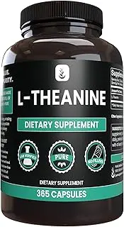 100% Pure L-Theanine |365 Capsules |1-Year Supply |No Magnesium or Rice Filler, Vegetarian, 355mg, Made in The USA, Non-GMO, Potent, Undiluted & Gluten Free L-Theanine with No Additives