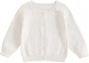 Kids Little Girls Button Front Crop Sweater Cardigan Solid Color Crew Neck Long Sleeve Knit Spring Fall Tops
