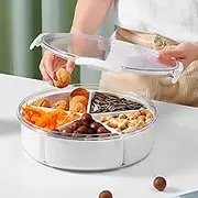 Square/Round Divided Serving Tray with Lid Removable Food Container with Dishes Minimalist Divided Serving Platter Tray for Snack Candies Fruit Veggie Party Home (Round)