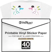 HTVRONT Printable Vinyl for Inkjet Printer & Laser Printer - 40 Pcs Glossy White Inkjet Printable Vinyl Sticker Paper, 8.5"x11" (140 g)