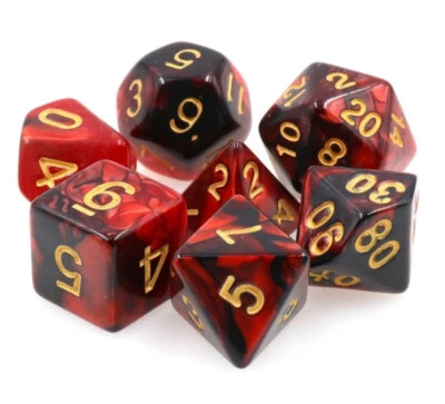 New 7 Piece Black Red Gemini Polyhedral Dice Set – D&D RPG - Black Bag