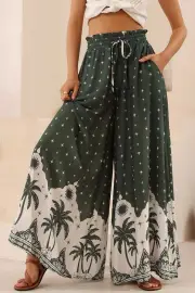 Charli Pants - Paper Bag High Waisted Wide Leg Pants in Fisher Print