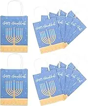 FOYTOKI 12pcs New Year Holiday present Bag Nine-headed Menorah Pattern Tote Bag Colorful Brown Festival Bag Loot Party for with Presents Decorations Bags Supplies Paper
