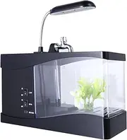 FONDOTIN 1Pc Desktop Fish Tank with USB Alarm Clock Backlight Display Temperature Date Function Pencil Holder for Table Decoration