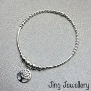 Sterling Silver 925 Beaded Stretch Stacking Bracelet With Tree Of Life Charm