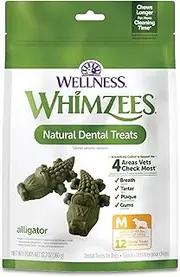 Whimzees Wellness Alligator Dog Dental Treats, Natural Chews, Medium Size, (12 Count)