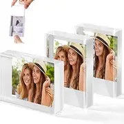3-Pack Acrylic Photo Frames, Clear Picture Frames for Instax Mini & Polaroid(5.2x8.4cm), Desktop Display with Sliding Design