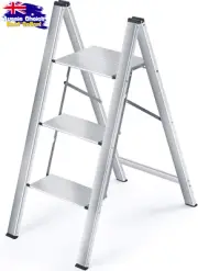 3 Step Ladder Aluminium Folding Stool Portable Large Platform Slim