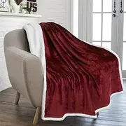 PAVILIA Burgundy Red Sherpa Fleece Throw Blanket for Couch, Soft Thick Bed Blanket for Sofa, Cozy Warm Throw Blanket All Season, Fuzzy Plush Winter Blanket, Maroon Wine Decorative Throw, 50x60