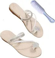 [CLSQLXYJZC] Orthopedic Bunion Corrector Sandals, Women Retro Rhinestone Flower Open Toe Breathable Bunion Corrector Shoes, Summer Beach Travel Shoe Slipper Flip Flop, for Flat and Hallux Valgus
