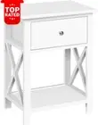 Bedside Table Drawer Shelf Nightstand White End Side Storage Cabinet