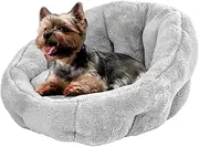 KindTail Small Orthopedic Dog and Cat Bed - Faux Fur Luxury Cuddler for Pets Under 15 lbs, Comfortable Waterproof Material with Nylon Base - 20" x 14" x 10" (Light Grey, Small)