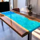48"x24" Blue Epoxy Resin Sofa Dining Table Live Edge Wooden Console Bar Desk Dec
