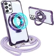 [Belzsxy] Magnetic Mobile Phone Chain for Samsung Galaxy A13 4G/5G with Strap [Compatible with Mag-Safe] Camera Protection Electroplating Transparent Silicone Case Removable Cord for Hanging Mobile