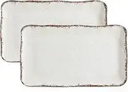 LEHAHA Farmhouse Large Serving Platters, 2 Piece Melamine Dinnerware Set, 17.5 x 10 Inches Vintage Serving Tray, Rectangle White Rustic Trays Set of 2