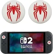 Crazy Diy - Spider Design For Switch 2 Thumb Grips, Controller Joystick Caps, 2-Pack, White and Red Spider