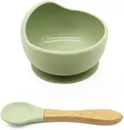 Silicone Bowl and Spoon Set BLW Self Feeding (Olive Green)