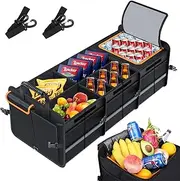 VexNook Large 105L Boot Organiser with Integrated Leak-proof Cool Bag - Foldable Boot Organiser Box with 3 Main Compartments, 9 Mesh Pockets and 2 Side Pockets for Car, SUV, Truck, Van