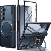 [MOBOSI] Upgraded 360° Spin Magnetic Ring Stand for Z Fold 6 Case with S Pen Slot, Compatible with Magsafe, 18FT Military Grade Protection, Shockproof Slim Phone Case for Samsung Galaxy Z Fold6, Black