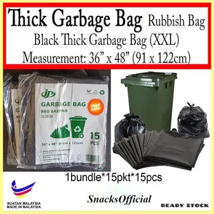 高檔厚垃圾袋 36x48 英寸 XXL(黑色)/ 塑料袋 Sampah Tebal - XXL(15 個)製造