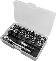 Mini Ratchet Set 28 in-1 Right Angle Screwdriver and Bit with Metric Socket Set 1/4 Inch 72 Tooth Small Ratcheting Wrench Low Profile Offset Screwdriver Stubby Ratchet Kit for Tight Spots