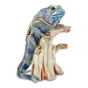 Bejeweled CAYMAN Blue Iguana on Branch Trinket Box