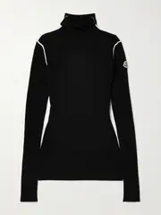 [Moncler] Moncler - Appliqued Ribbed Wool Turtleneck Sweater - Black - small small Black