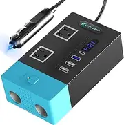 KLVN Power Inverters 300W 12V DC to 110V AC Converter for Vehicles 2X AC outlets ，1x USB 2.4A ，1 USB-C 25W，2xCigarette Lighter Adapter