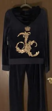 Rare Y2K Juicy Couture Regal Blue Velour Gold Leaf Hoodie (ONLY) NWT $118 Sz XL