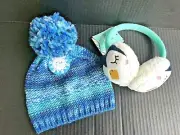 Girl’s Winter Accessory Bundle - 1 Knit Hat & 1 Earmuffs Blue & Aqua - NEW -e