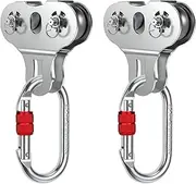 Zipline Pulley, 2PCS Heavy Duty 304 Stainless Steel Zipline Trolley for 1/4" to 3/8" Cable, Tandem Speed Double Pulley for Backyard Zip Line, Hauling, Rigging and Commercial Purposes