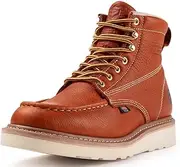 [SUREWAY] 6” Wedge Moc Toe Work Boots for Men - Steel Toe, Premium Full-Grain Leather, Safety Work Boots/Shoes, Comfort Insole, Superior Oil/Slip Resistant, Real Goodyear, EH Rated Industrial Construction Boots